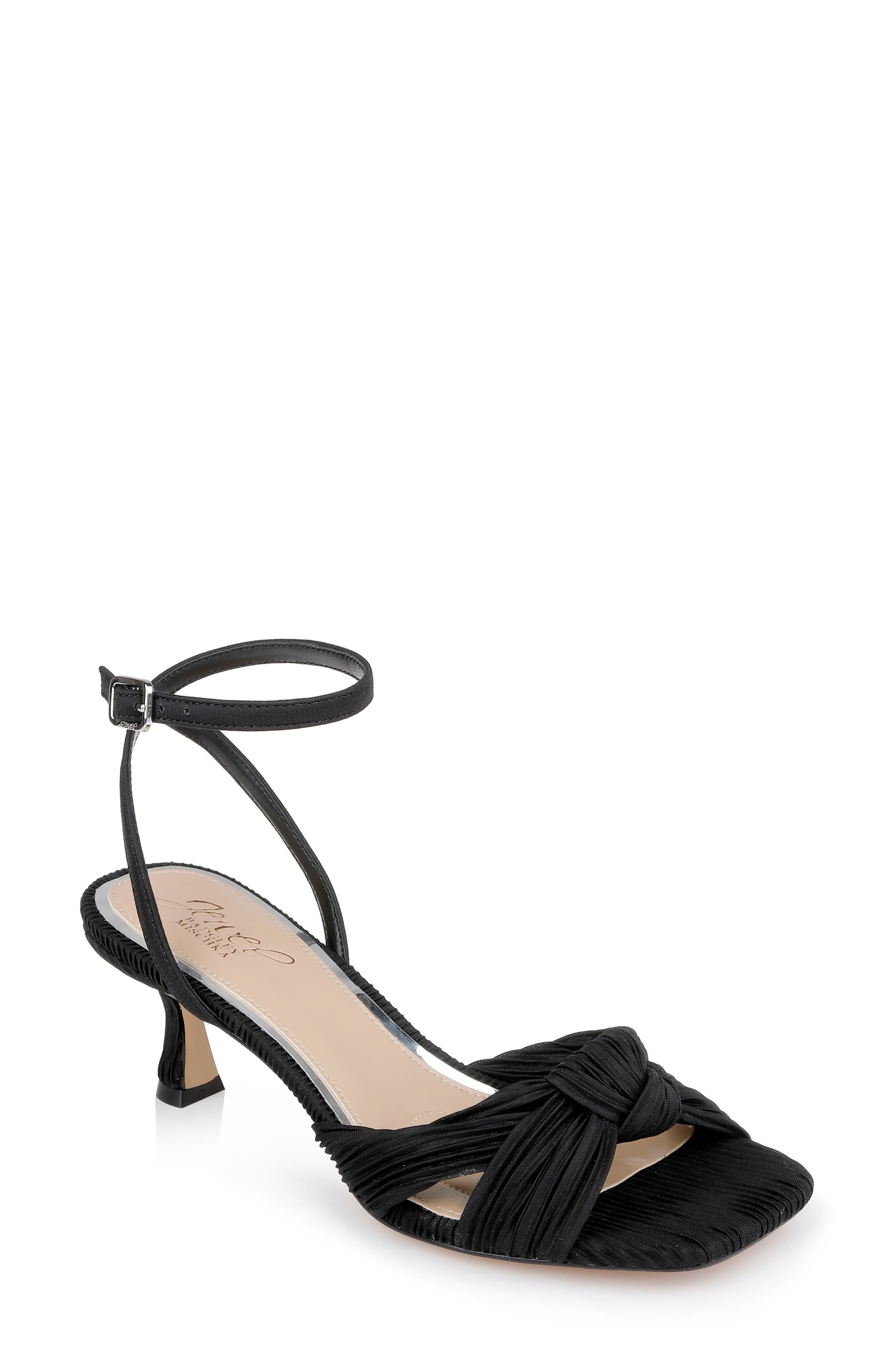 Jewel Badgley Mischka True Ankle Strap Kitten Heel Sandal, Main, color, Black Fabric