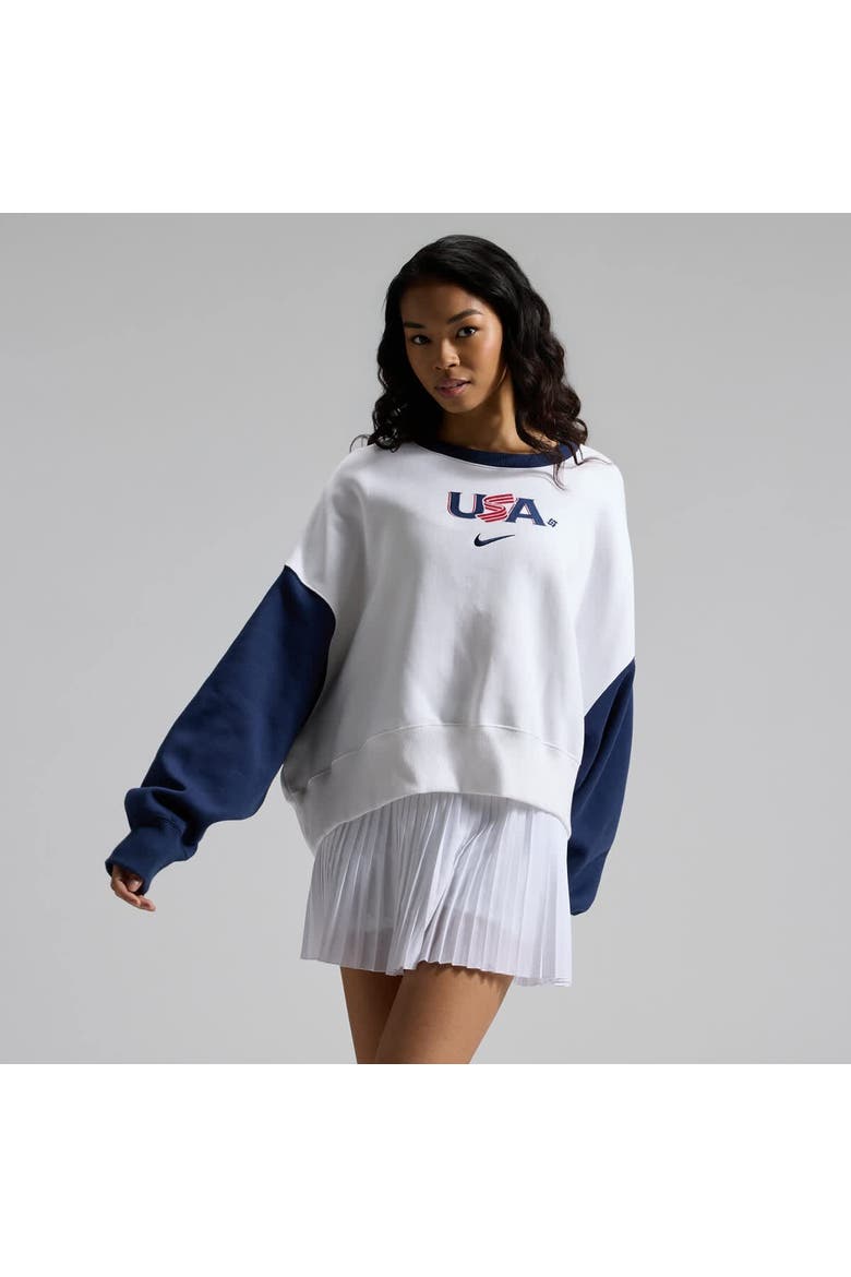 Women's Nike White/Navy USA Baseball 2026 World Baseball Classic Oversized Phoenix Fleece Sweatshirt, Main, color, White