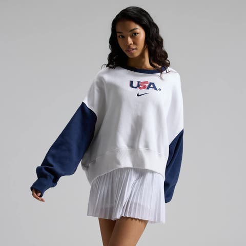 Women's Nike White/Navy USA Baseball 2026 World Baseball Classic Oversized Phoenix Fleece Sweatshirt