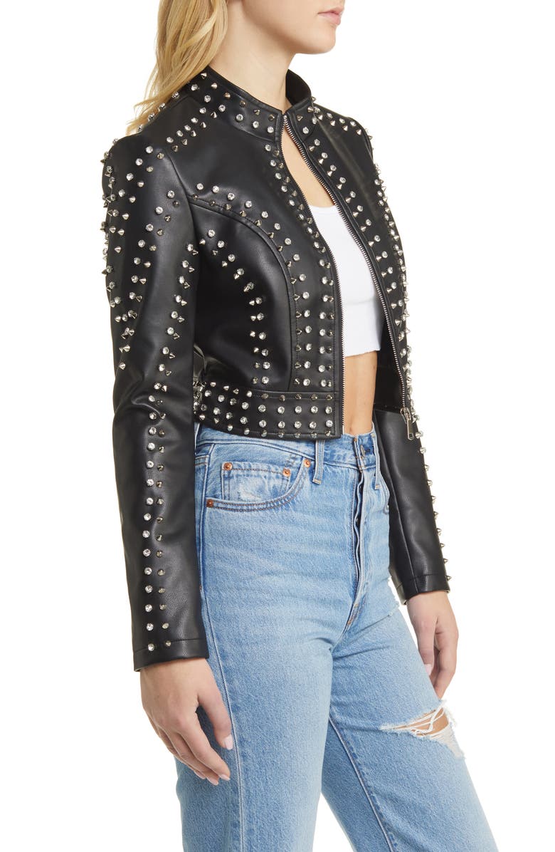 AZALEA WANG Studded Faux Leather Moto Jacket, Alternate, color, 