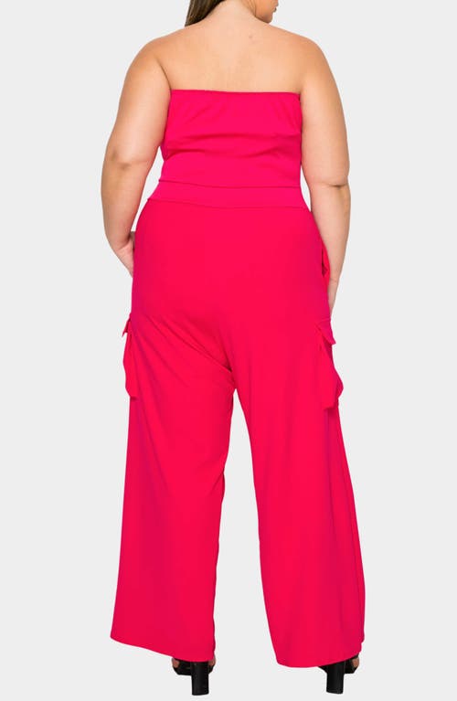 L I V D Yumi Strapless Cargo Jumpsuit In Fuchsia