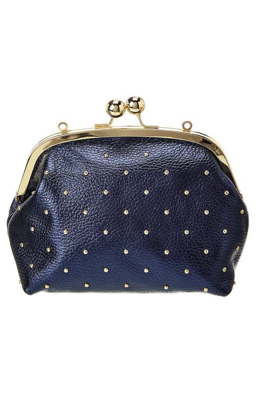 Persaman New York Studded Leather Clutch In Metallic Blue