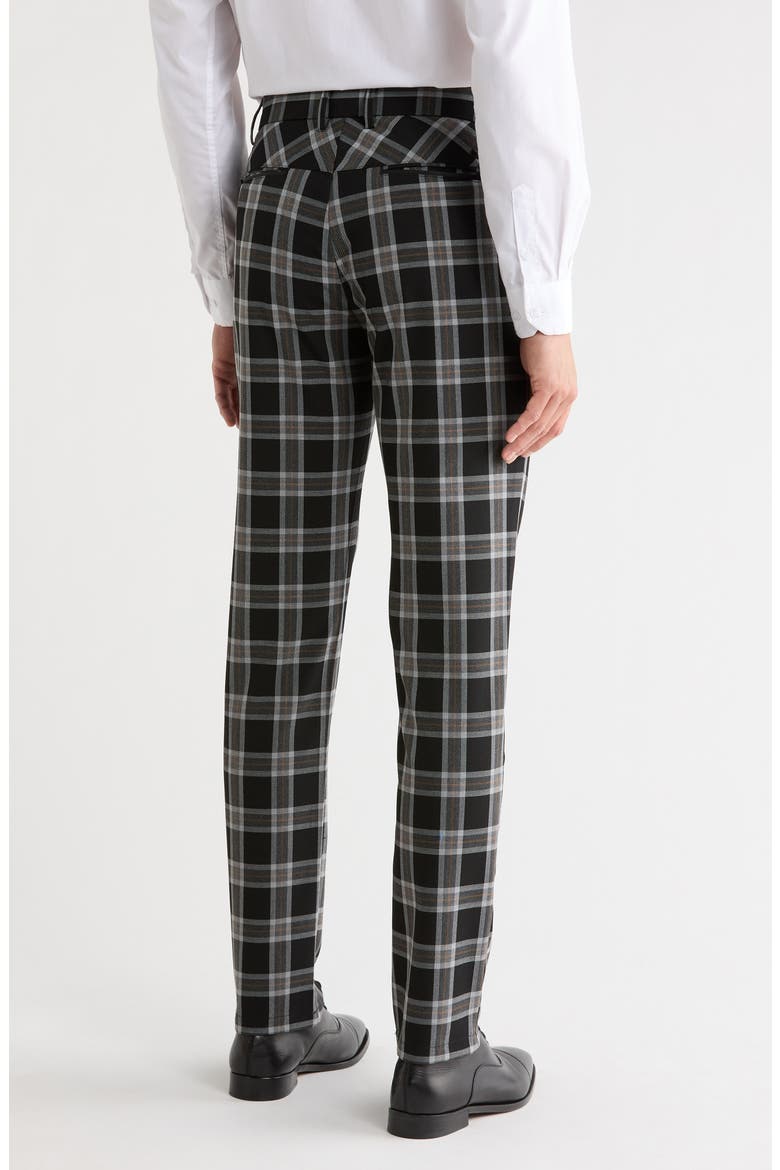 Plaid Straight Leg Trousers, Alternate, color, BLACK