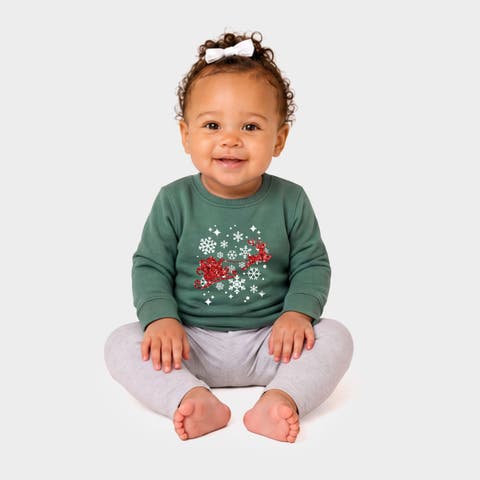 Santa Sleigh Glitter Crew Fleece Sweatshirt (baby)