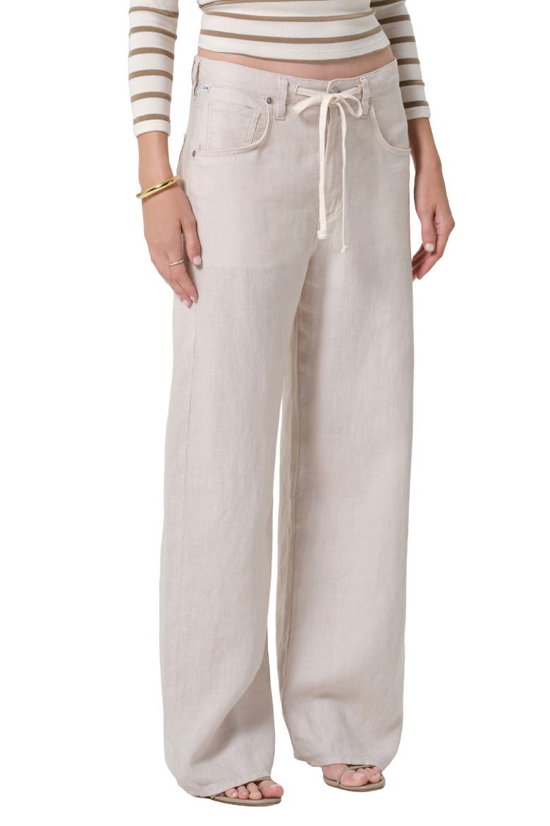 Brynn Drawstring Waist Wide Leg Linen Pants, Main, color, PALE STONE LT/ MD CREAM