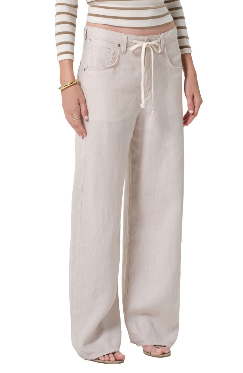 Citizens of Humanity Brynn Drawstring Waist Wide Leg Linen Pants, Main, color, Pale Stone Light/ Medium Cream