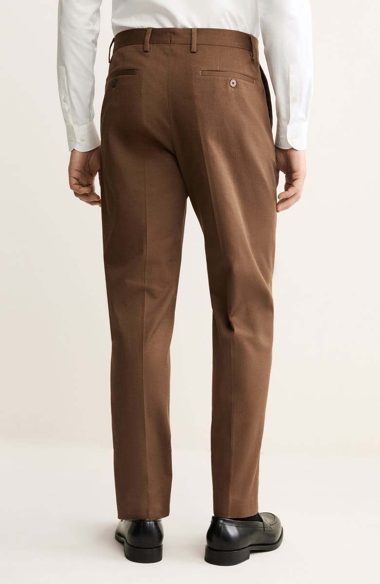 MANGO Regular Fit Pleated Stretch Cotton Pants, Alternate, color, Orange Brown