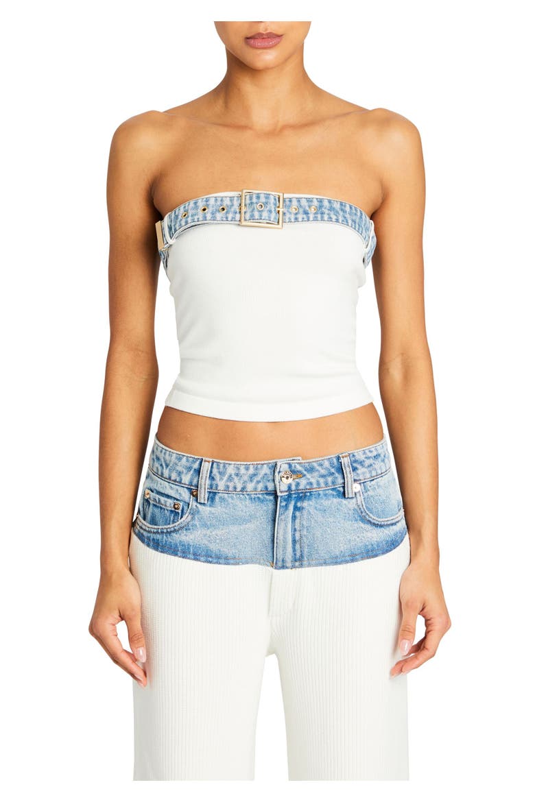 Etta Knit Denim Top, Main, color, White/Coastline