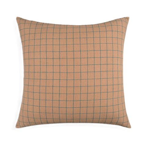 Rustic Elegance Brown Throw Pillow with Grid Pattern - Cover Only