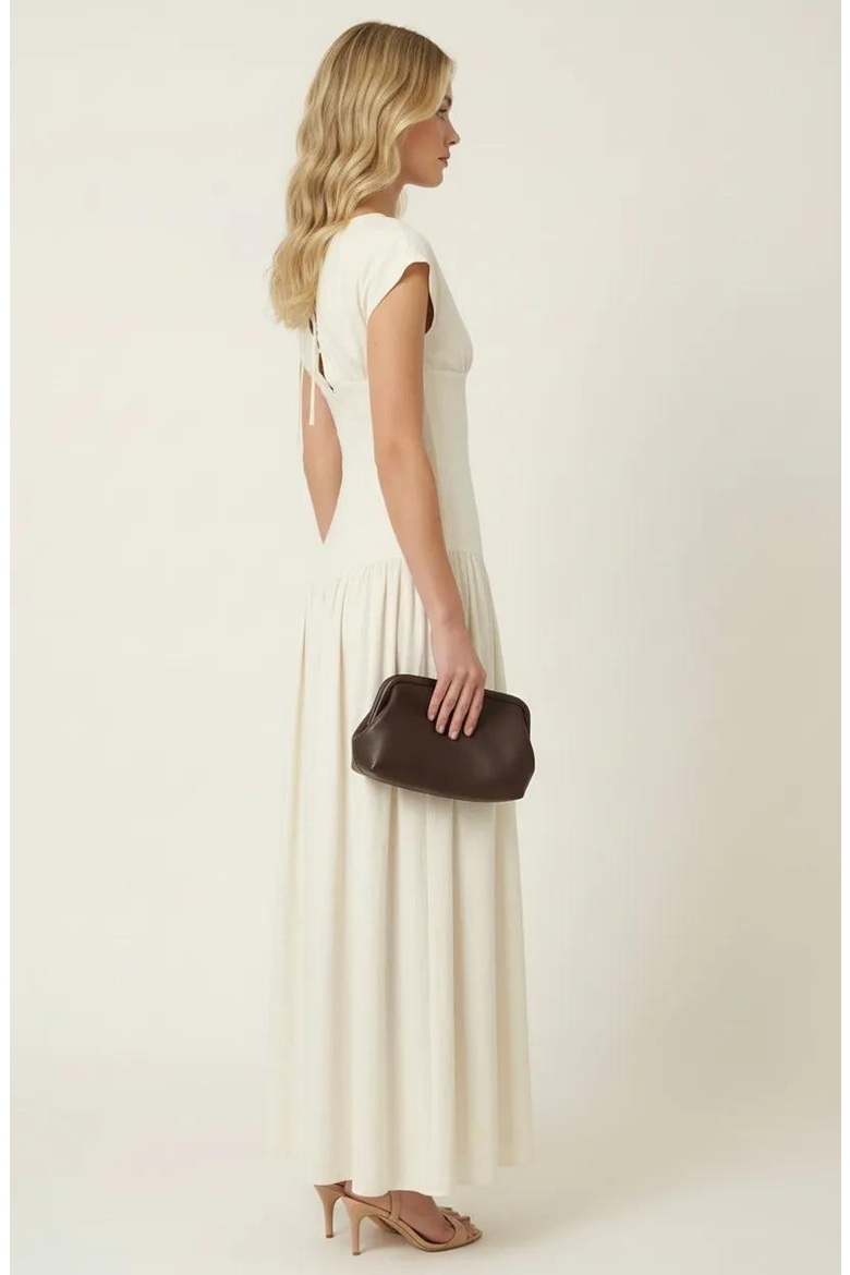 Cap-Sleeve Maxi Dress with Lace-Up Back, Alternate, color, White