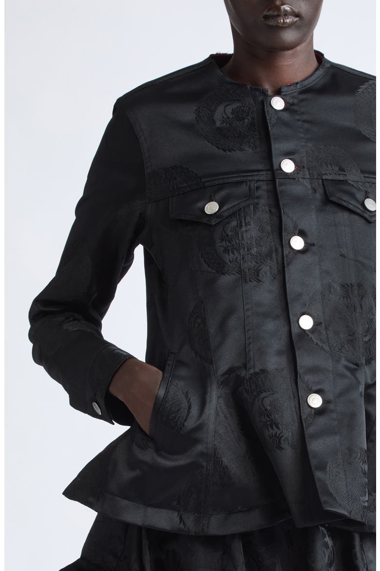 Dragon Jacquard Peplum Jacket, Alternate, color, BLACK