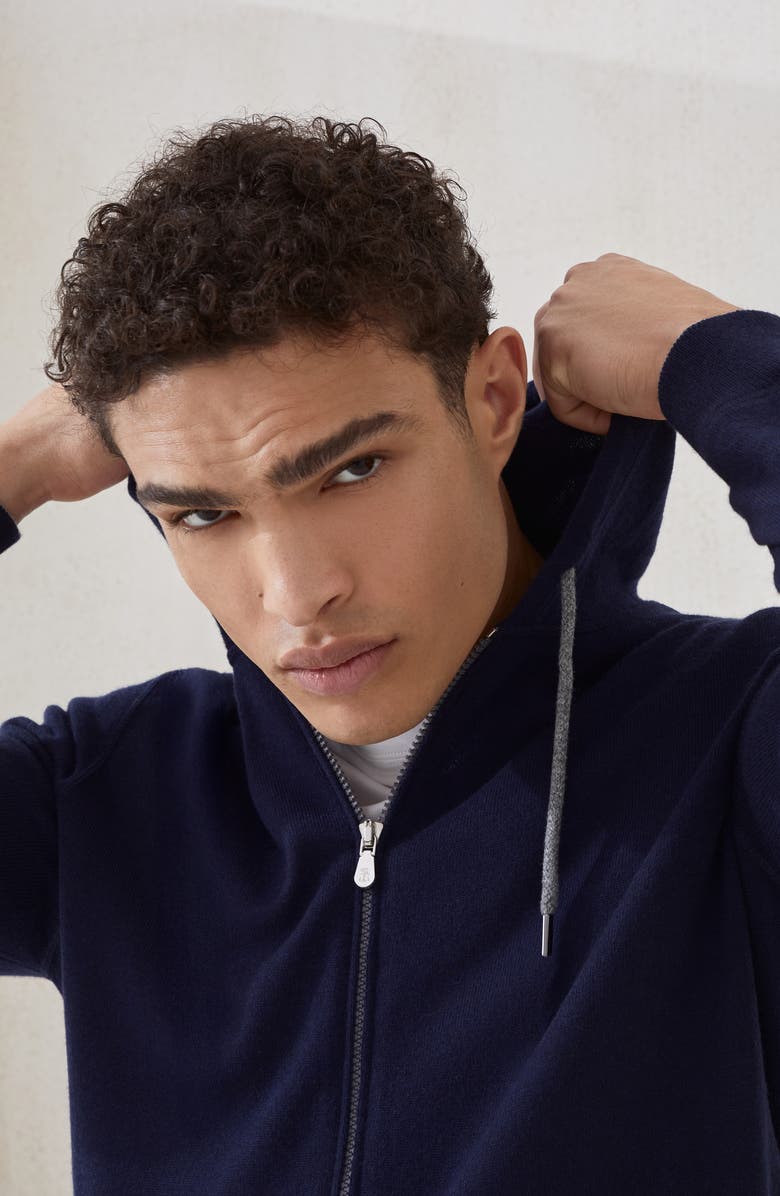 Brunello Cucinelli Sweatshirt-style cardigan, Alternate, color, Navy Blue