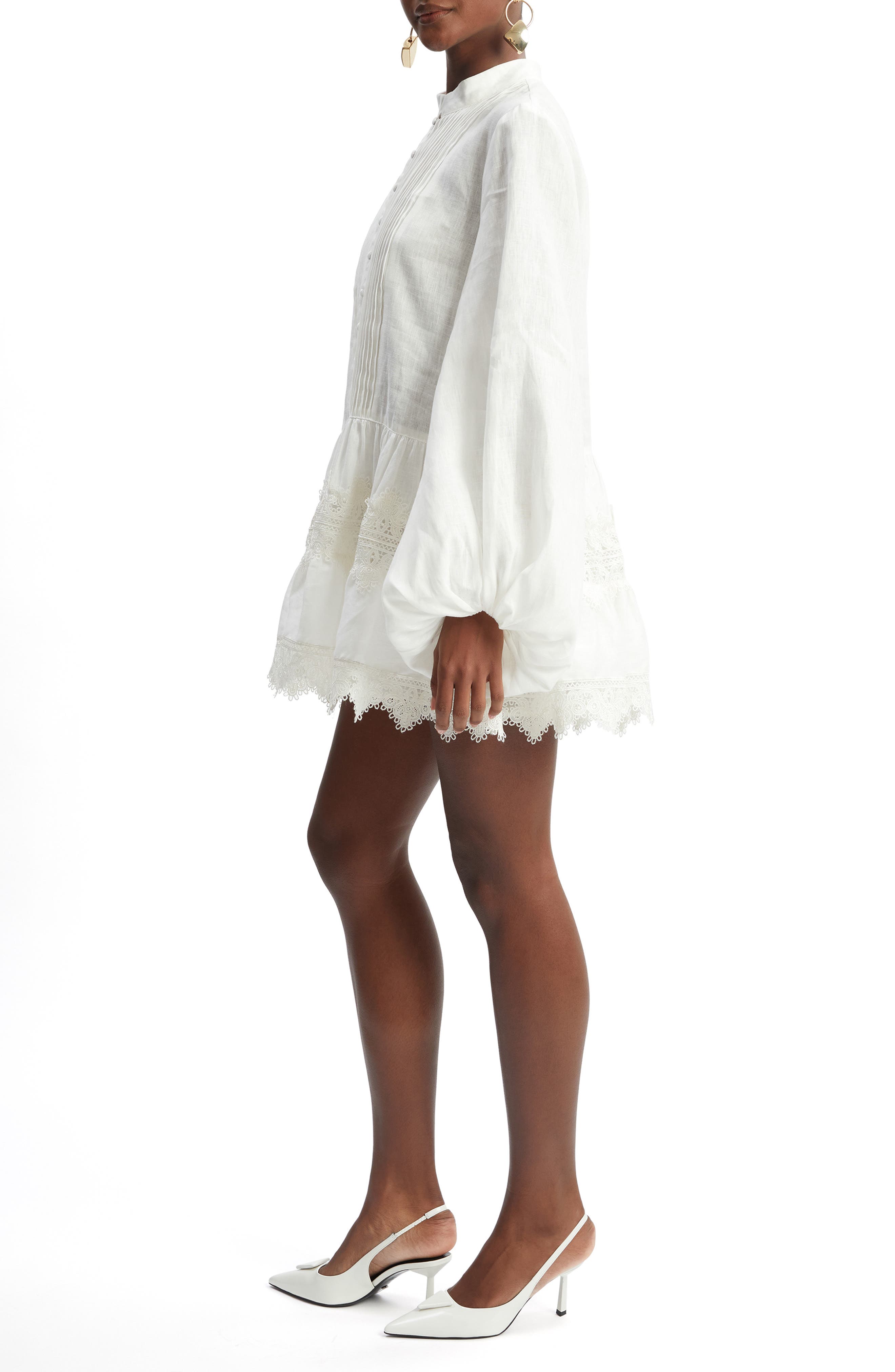 Antonia Lace Trim Long Sleeve Linen Minidress (Women) | Nordstrom