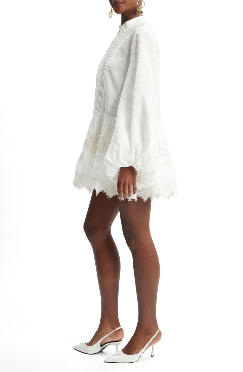 Bardot Antonia Lace Trim Long Sleeve Linen Minidress, Alternate, color,