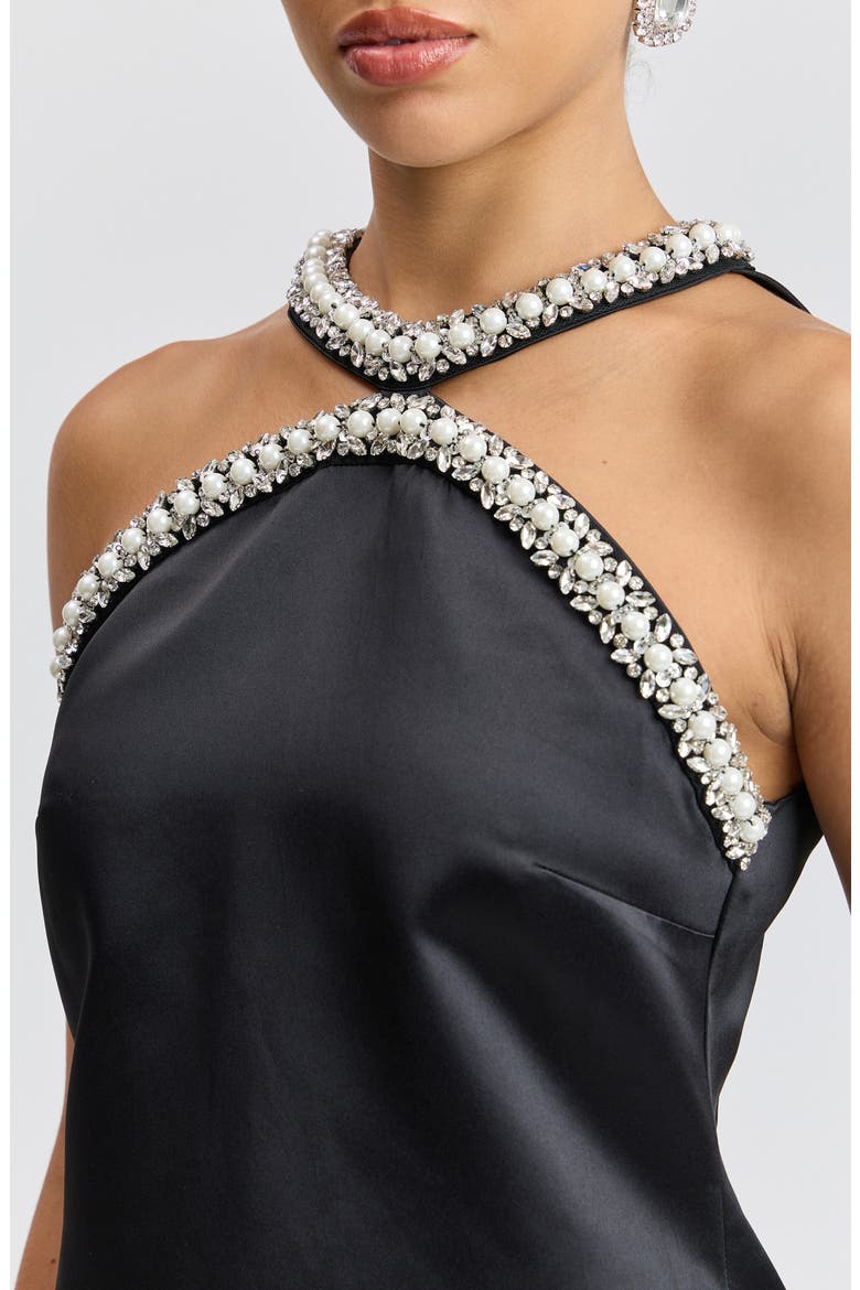 Embellished Halter Neck Minidress, Alternate, color, BLACK
