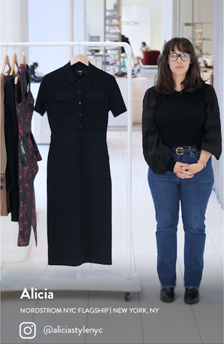 Button Front Mixed Media Crepe Dress, sales video thumbnail