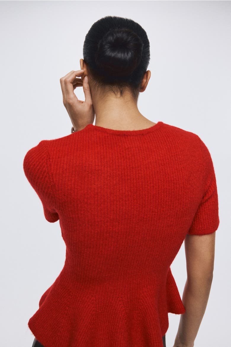 Rib-knit Peplum Top, Alternate, color, Red