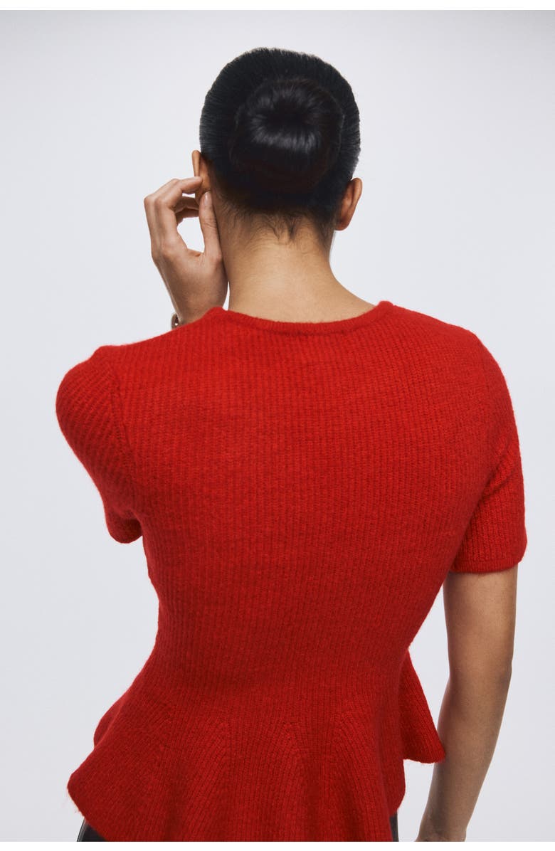 H&M Rib-knit Peplum Top, Alternate, color, Red