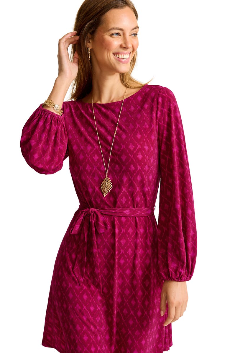 Tommy Bahama Diamond Cay Tie Belt Long Sleeve Stretch Minidress, Alternate, color, Night Flower
