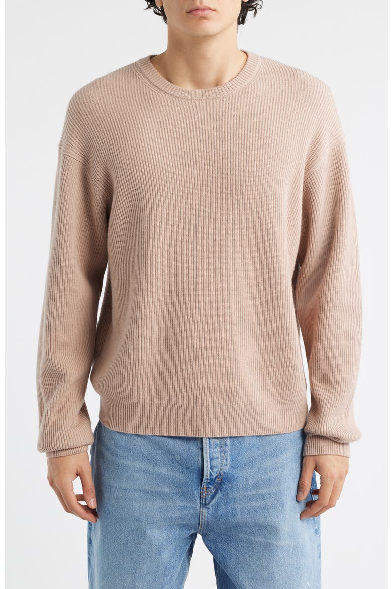 Crewneck Wool & Silk Rib Sweater, Main, color, LIGHT MAUVE