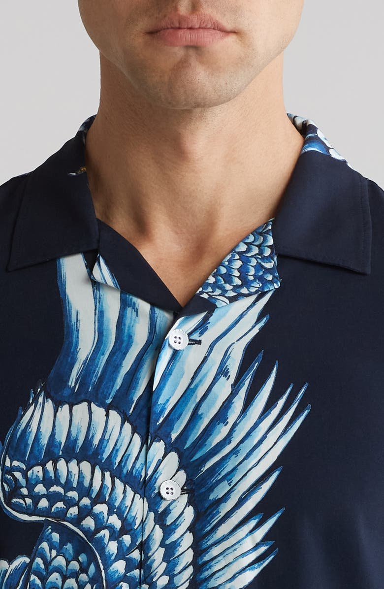 rag & bone Avery Print Camp Shirt, Alternate, color, Navy Eagle