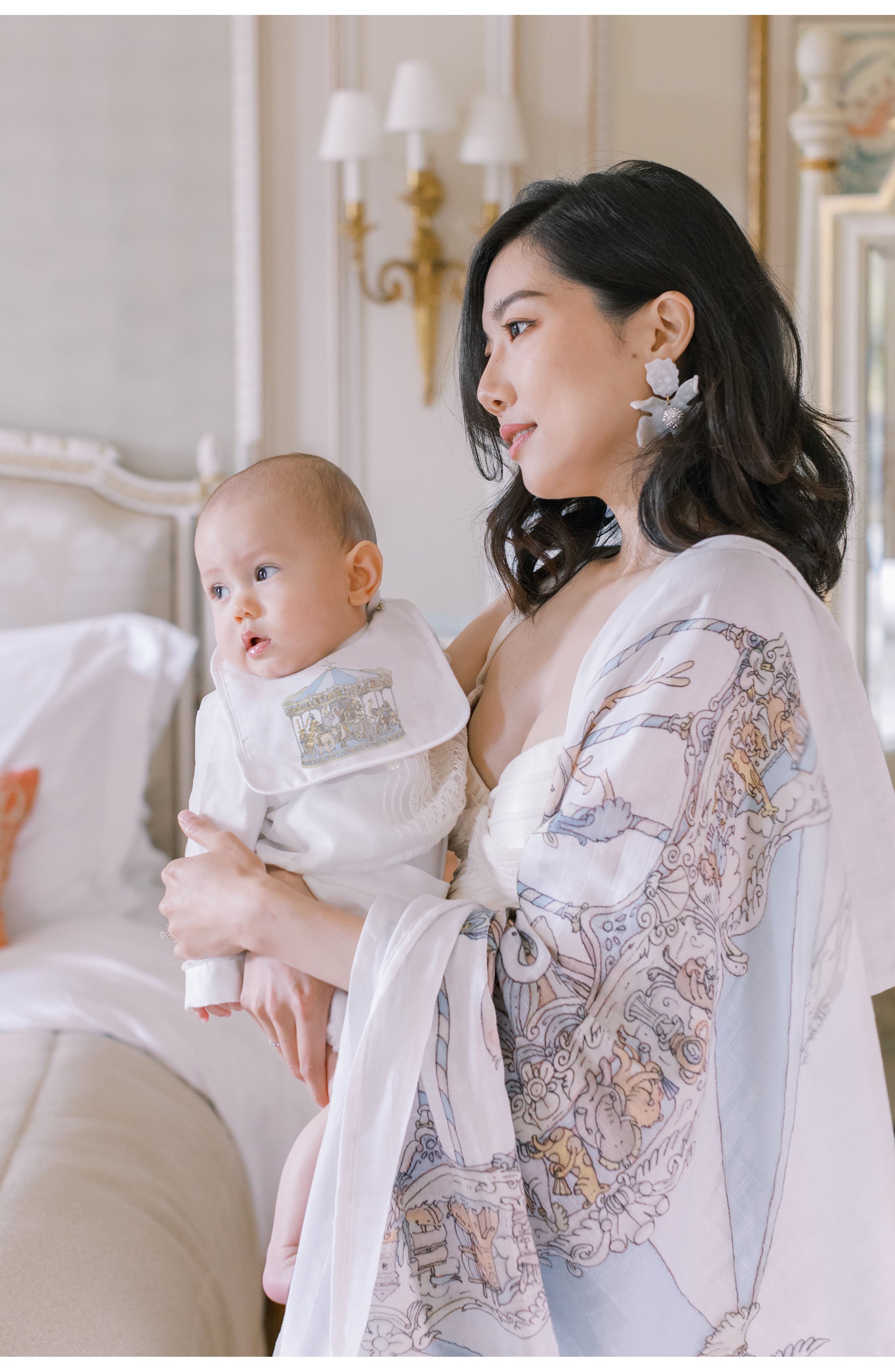 ATELIER CHOUX Blue Carousel Cotton Swaddle | Nordstrom