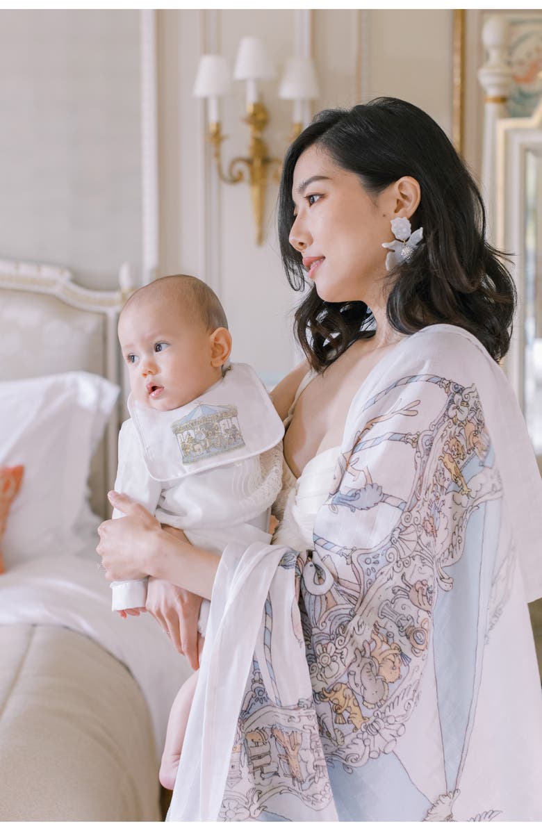 ATELIER CHOUX Blue Carousel Cotton Swaddle, Alternate, color, 