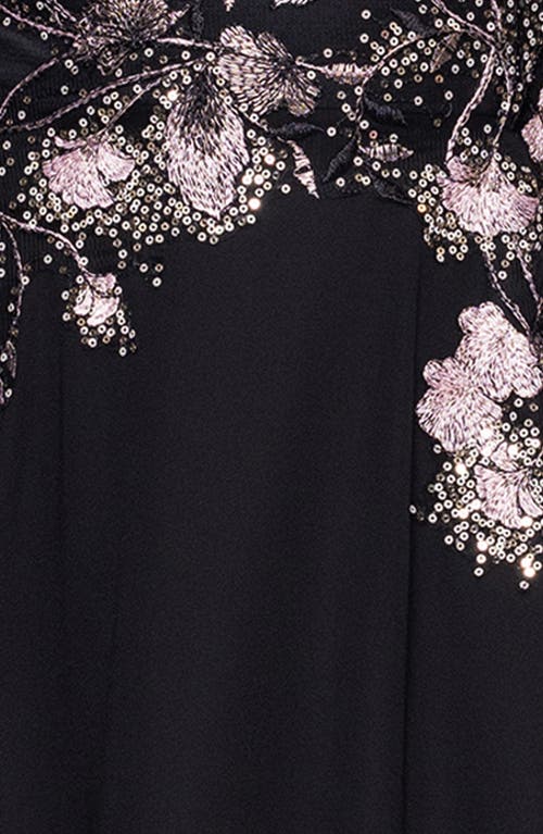 Betsy & Adam Floral Sequin Embroidered Gown In Black