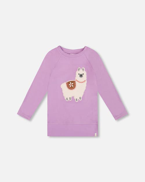 Deux Par Deux Super Soft Brushed Jersey Tunic With Llama In Purple