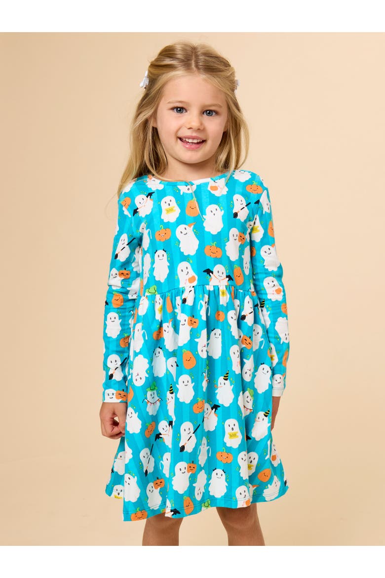 Knit Long Sleeve Twirl Dress (Little Kid)), Alternate, color, Boo Bash