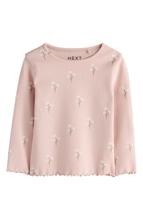Kids' Pretty Floral Rib Long Sleeve Top