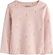 NEXT Kids' Pretty Floral Rib Long Sleeve Top