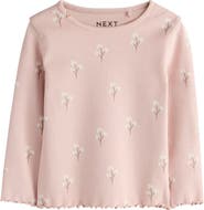 NEXT Kids' Pretty Floral Rib Long Sleeve Top