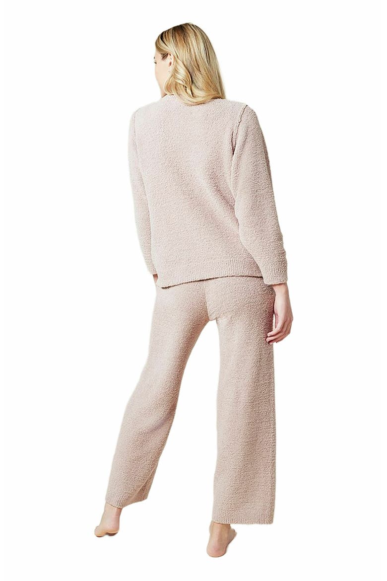 Solid Marshmallow Reverse Seam Crew Neck Lounge Set with Bracelet Sleeve, Alternate, color, Coco