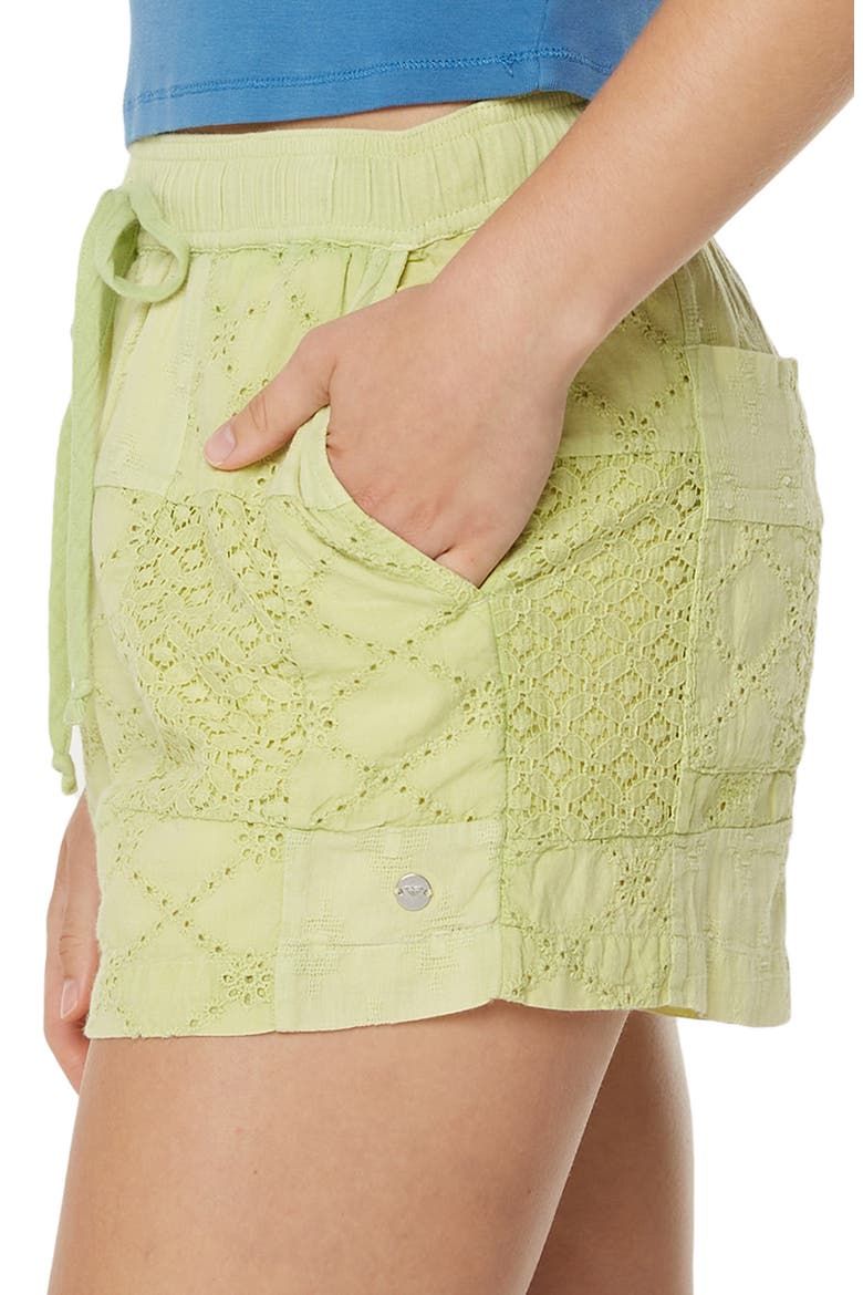 Honolua Sunrise Cotton Eyelet Drawstring Shorts, Alternate, color, TARRAGON SOLID