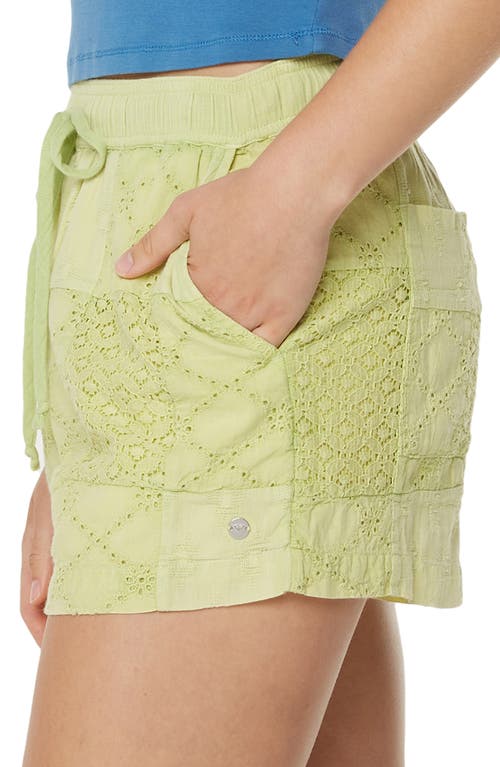 Roxy Honolua Sunrise Cotton Eyelet Drawstring Shorts In Gray