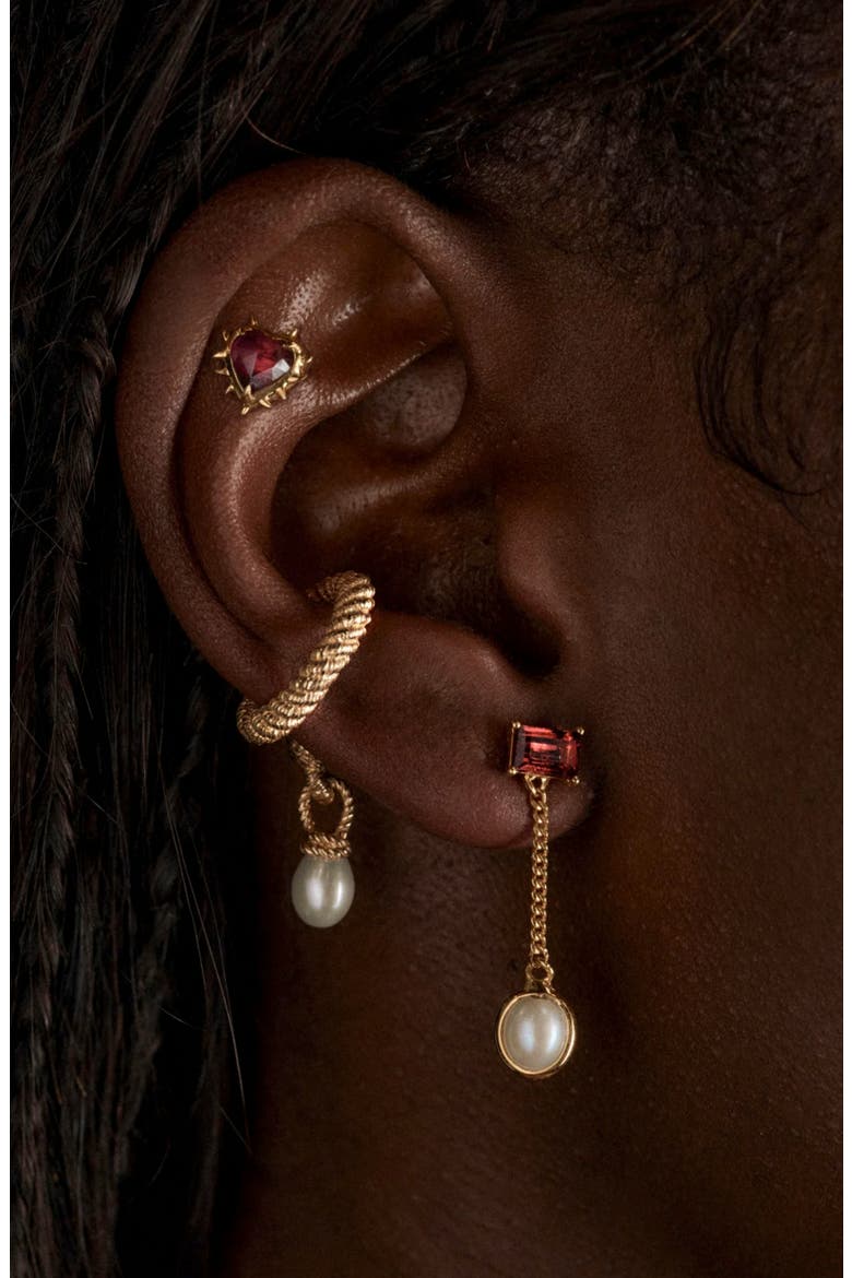 Molten Pearl Asymmetrical Drop Earrings, Alternate, color, METALLIC GOLD