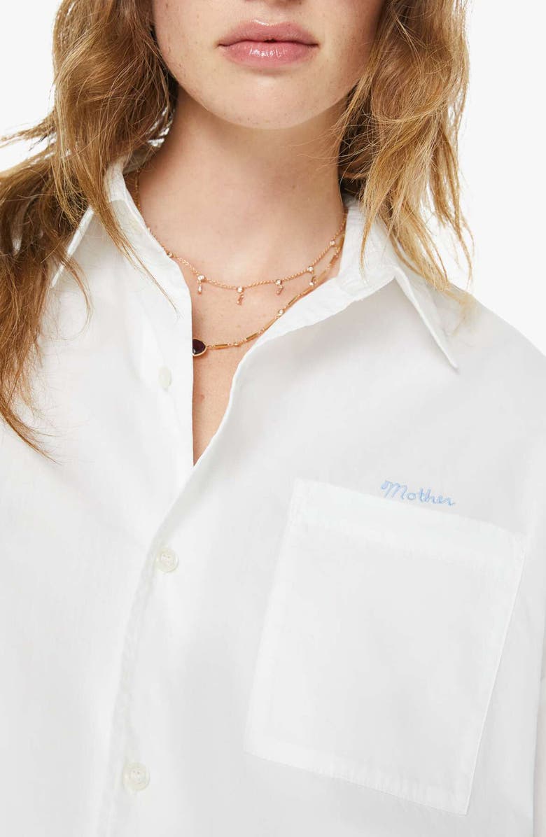 MOTHER The Scrunchie Frenchie Bubble Hem Cotton Button-Up Shirt, Alternate, color, White