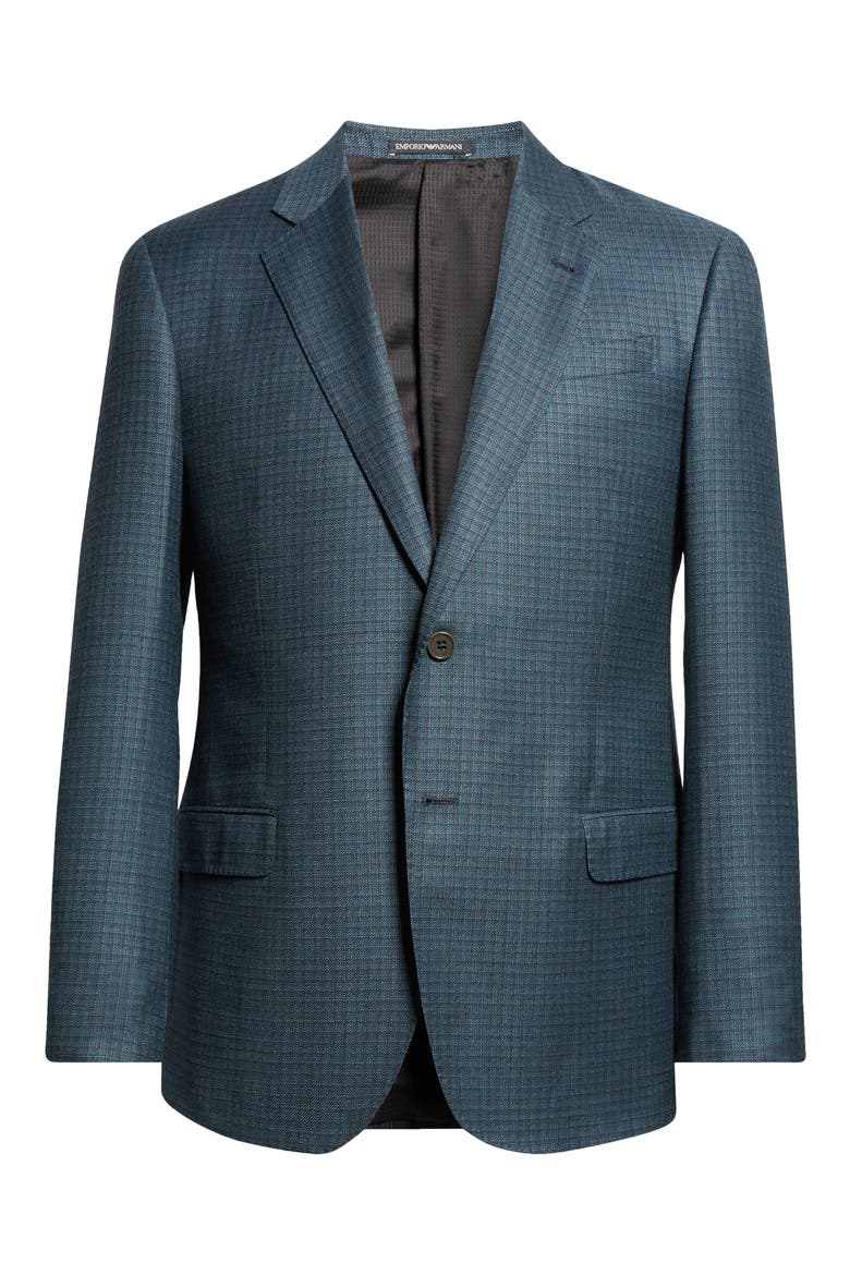 Teal Shadow Check Wool Sport Coat, Main, color, TEAL