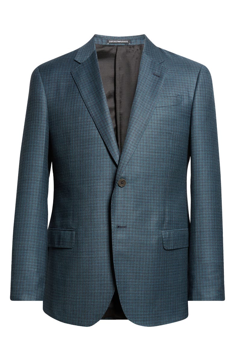 Emporio Armani Teal Shadow Check Wool Sport Coat, Main, color, Teal