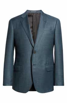 Emporio Armani Teal Shadow Check Wool Sport Coat