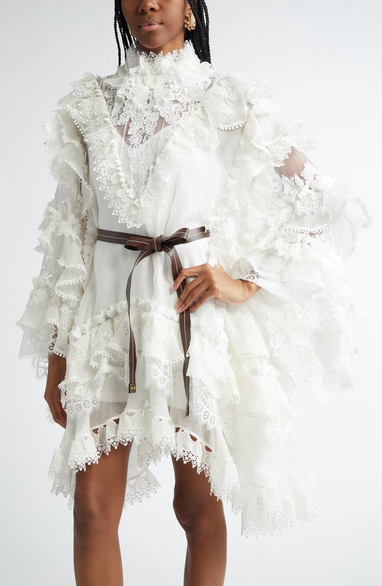 Zimmermann Crush Heart Trim Long Sleeve Minidress, Alternate, color, 