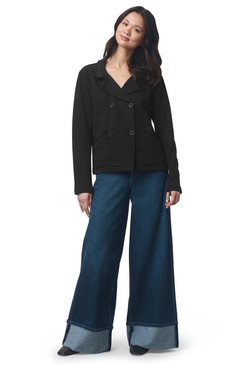 Double Breasted Cotton French Terry Blazer, Alternate, color, BLACK