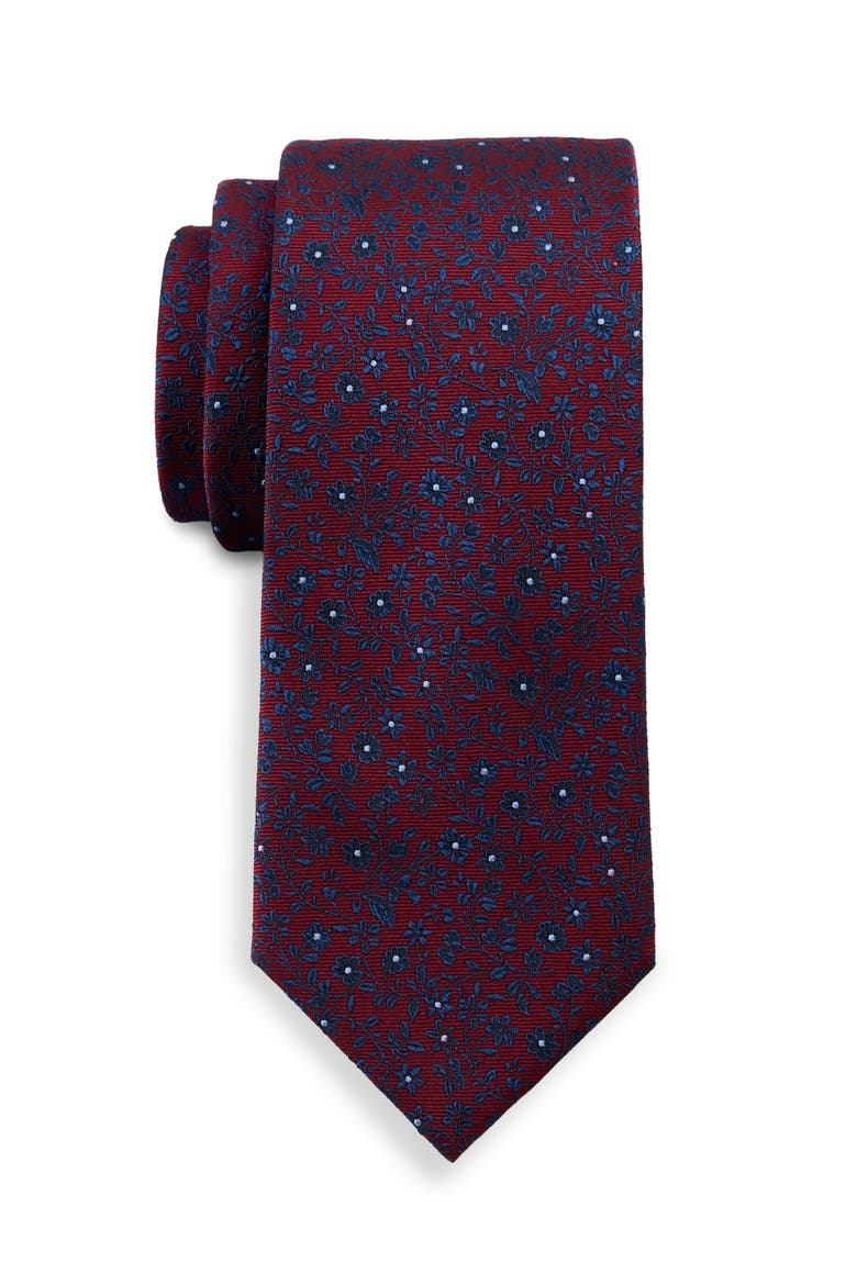 Big & Tall Floral Tie, Main, color, BURGUNDY