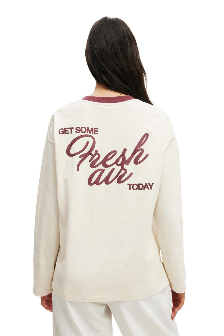 Women's Active Long Sleeve Graphic Crew, Alternate, color, Coconut Milk Outdoors Club