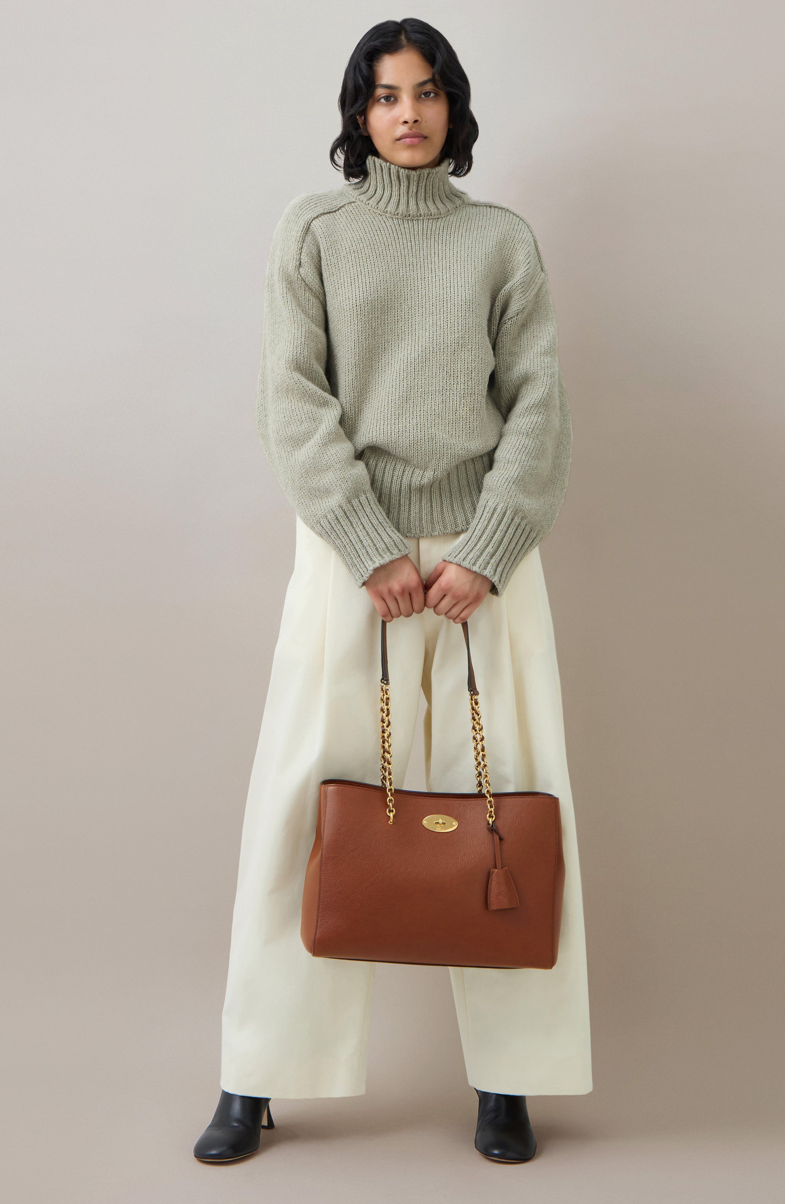 Lily Chain Leather Tote, Alternate, color, OAK