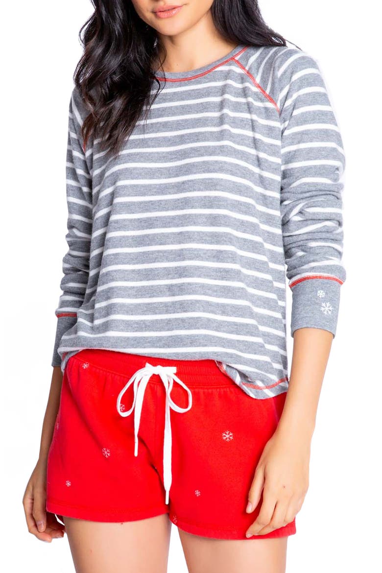 Joyful Stripe Pajama Top, Main, color, HEATHER GREY