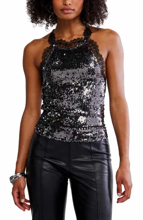 Free People Take Me Away Sequin & Lace Tank