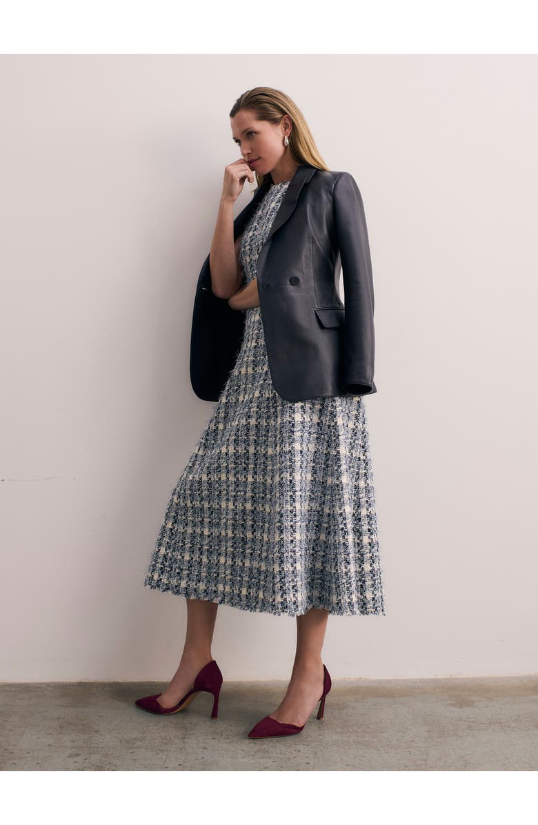 The Fold Tureen Tweed Midi Dress, Alternate, color, Navy