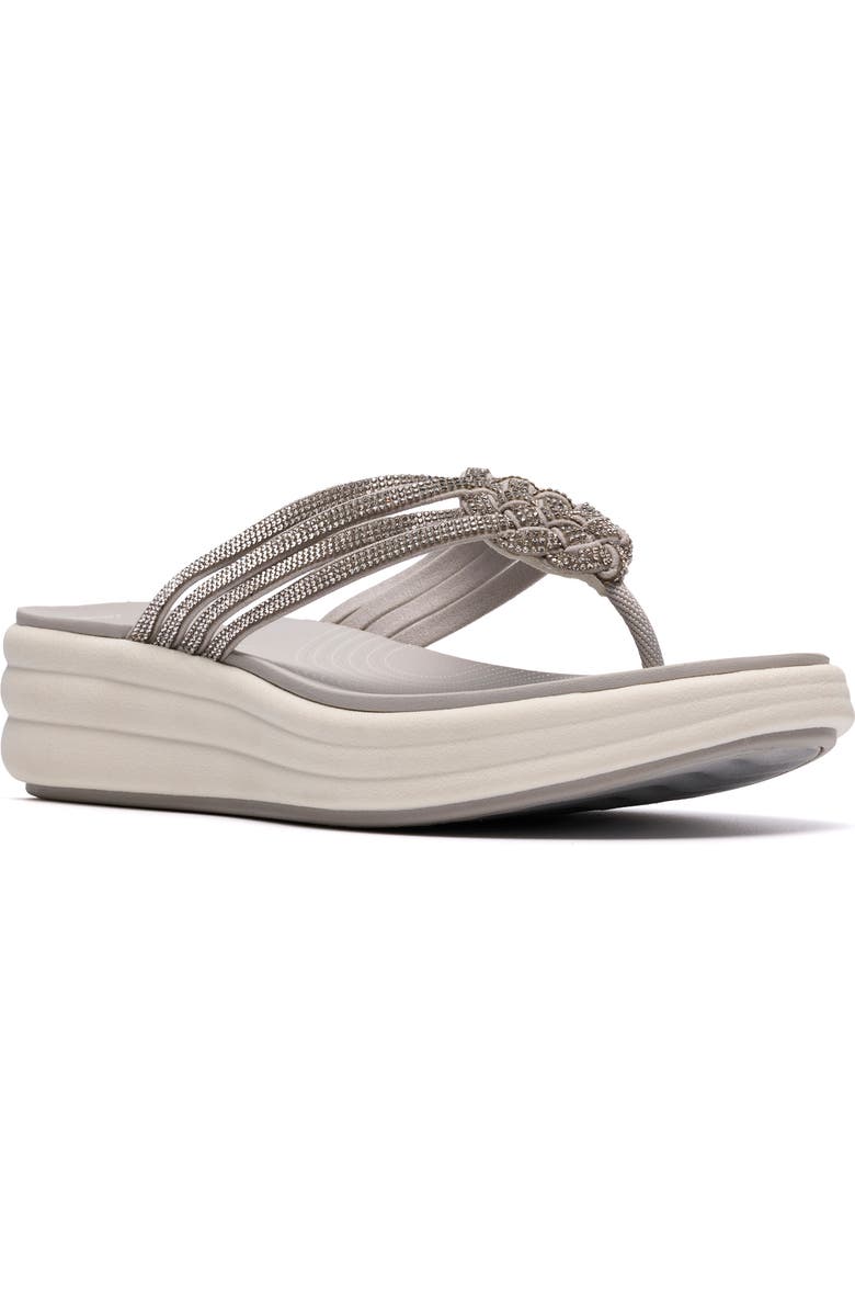 Clarks<sup>®</sup> Drift Gem Wedge Flip Flop, Main, color, Silver